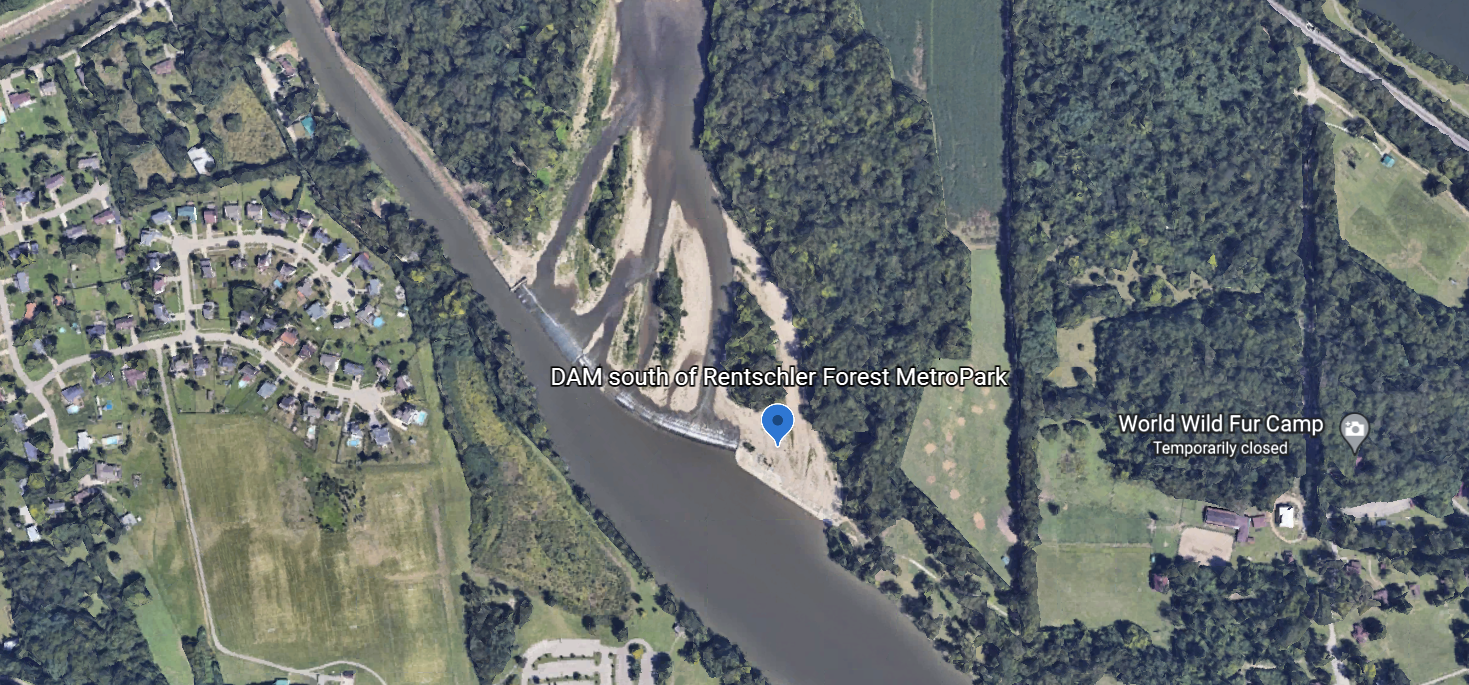 River Hazard at DAM South of Rentschler Forest MetroPark - GM River Mile 40.7